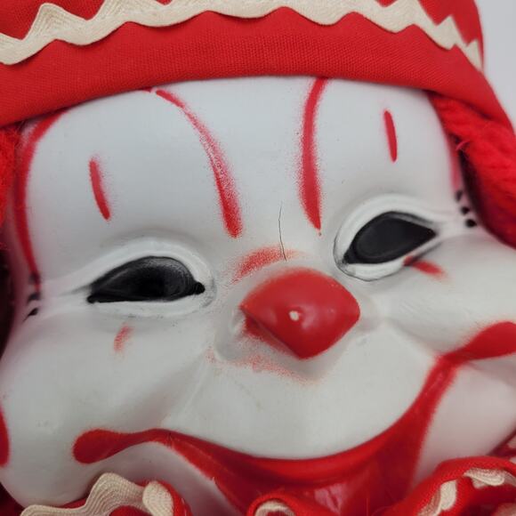 Vintage Creepy Clown Doll 24" Plastic Face Red Check Outfit Halloween Prop Toy - Picture 6 of 11